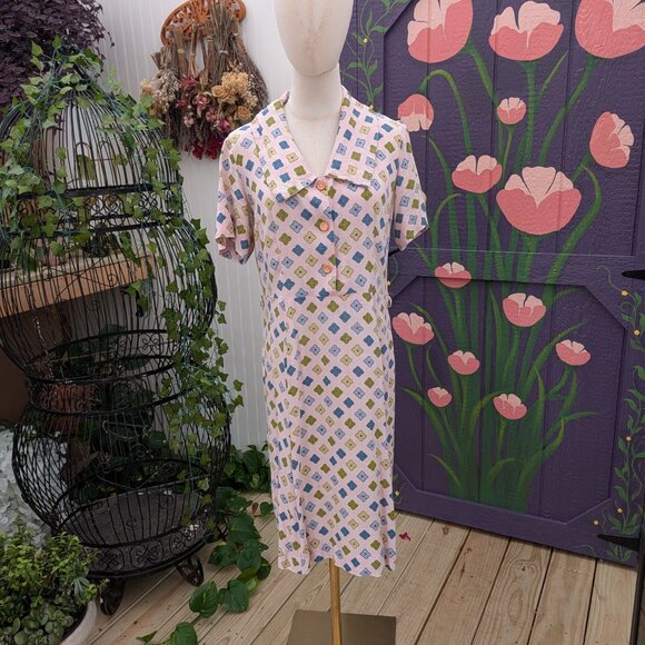 Vintage 1940's Pink Print Day Dress, handmade, AS IS - Picture 2 of 16
